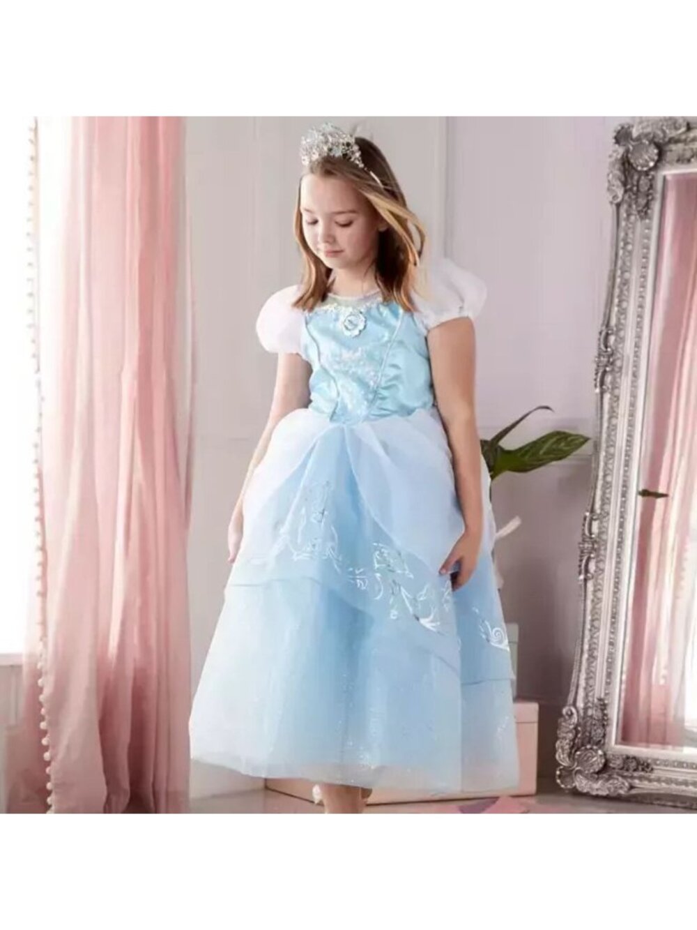 Disney Store‎ CINDERELLA Deluxe Costume Girls US 7/8 Dress Blue Sparkly